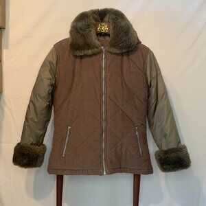Below Zero Jacket Youth 14/16 LG Girls Corduroy Nylon Snap Off Hood Like New